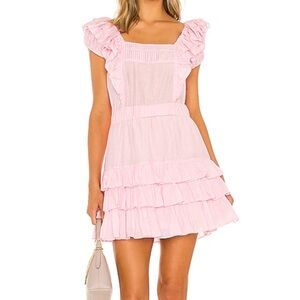 LoveShackFancy Ivoire Ruffled Mini Dress in Pink Blossom